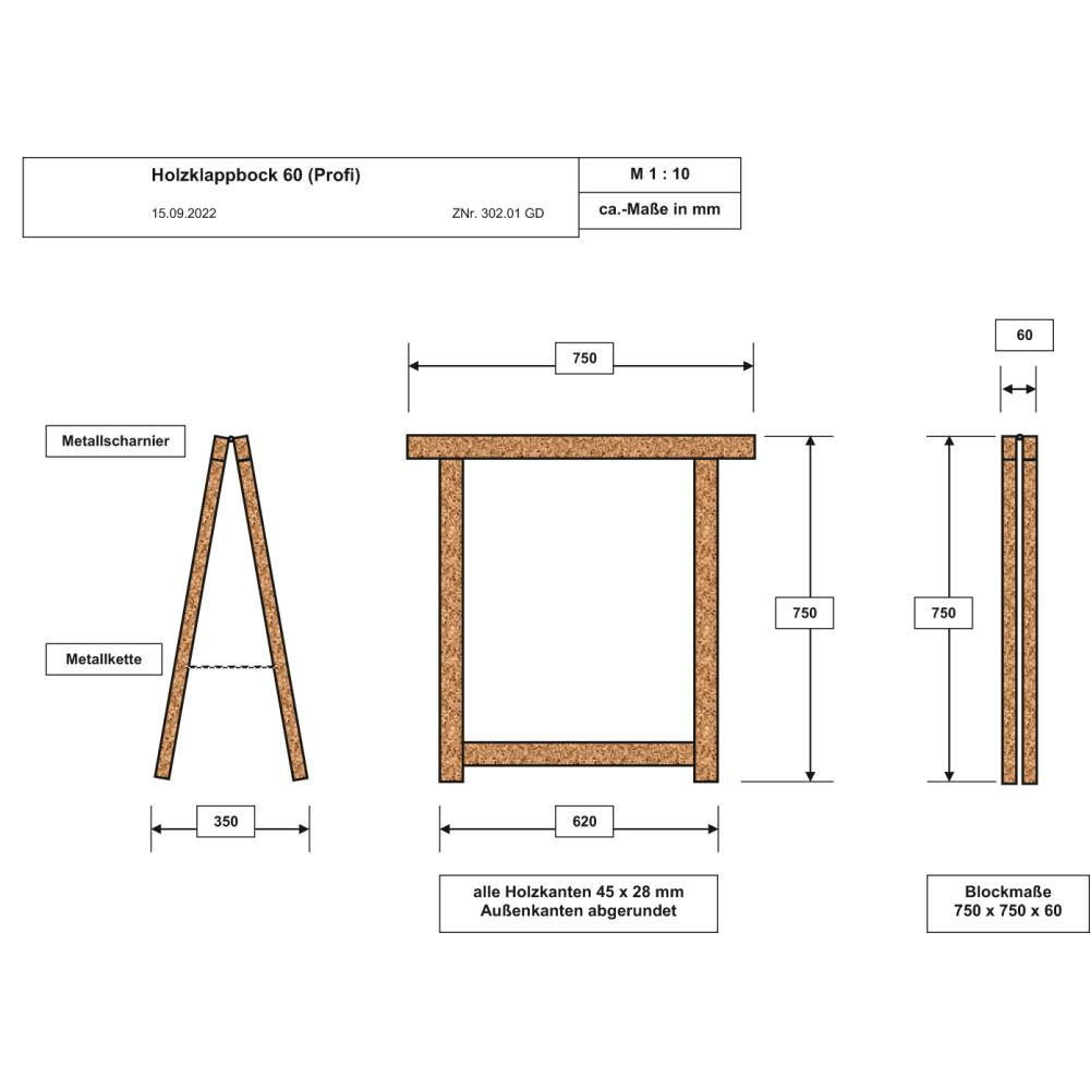 Holzklappbock 75x75cm, klappbar, Universal