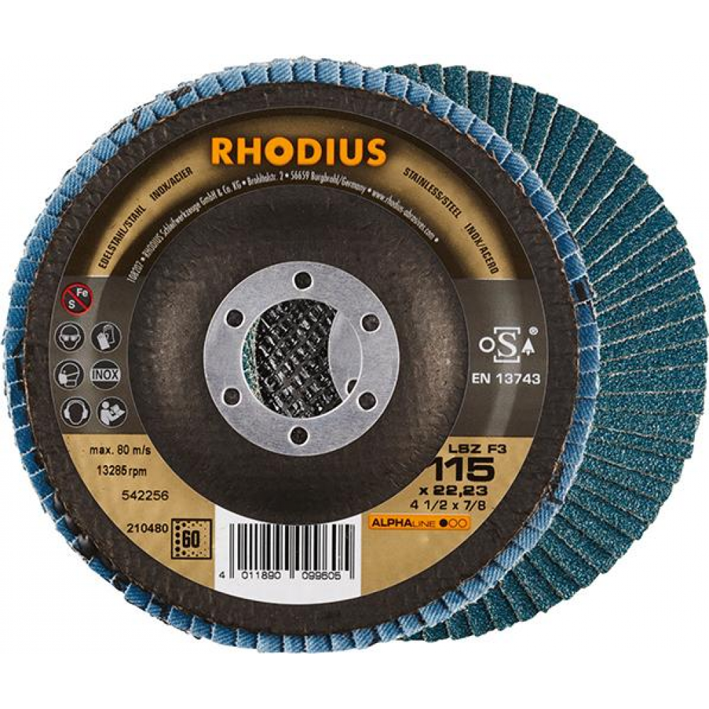 Fächerschleifscheibe LSZ F3, gewölbt F3115mm K 60 Rhodius