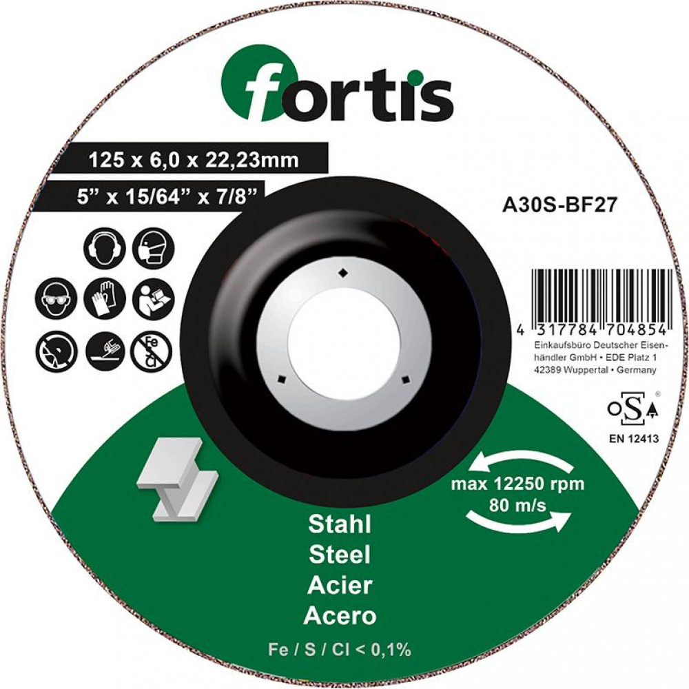 Schruppscheibe für Stahl 125 x 6,0mm FORTIS