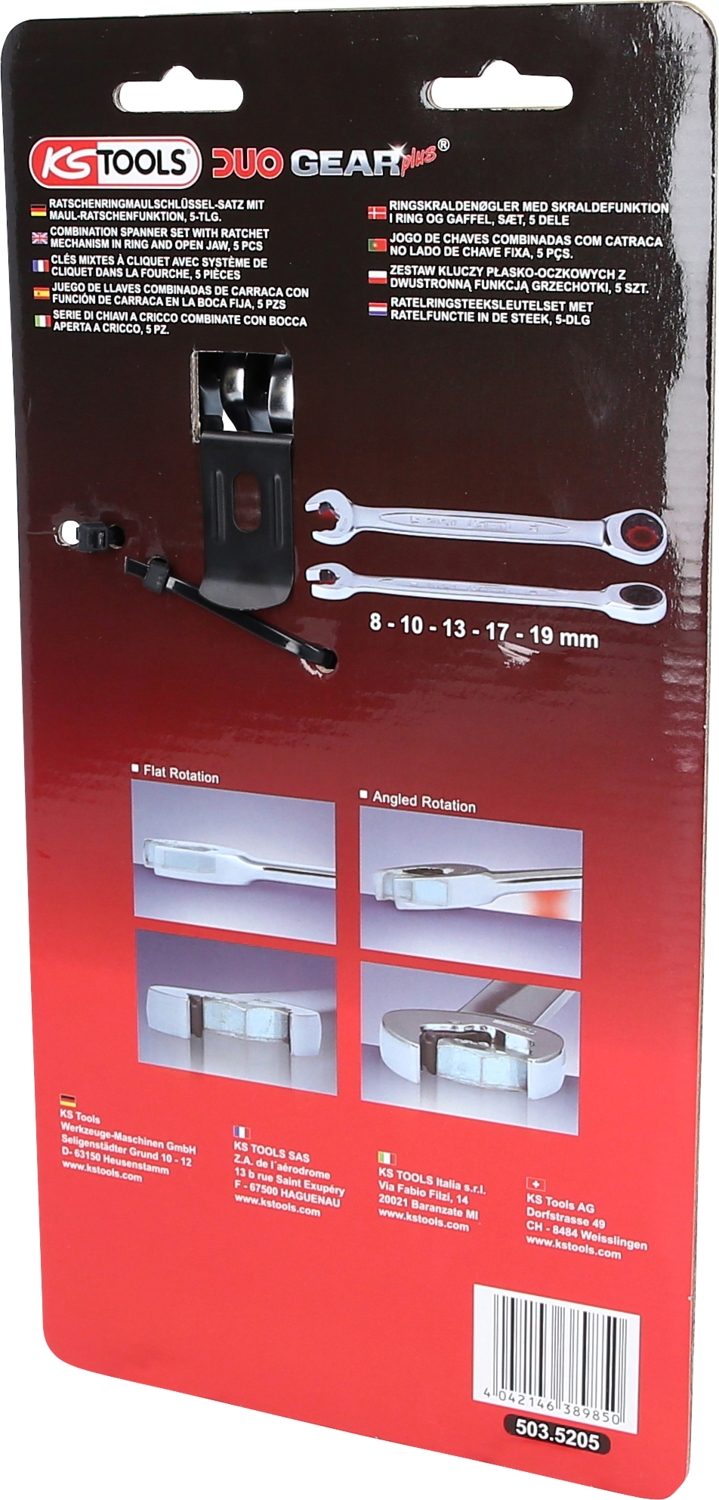 KSTOOLS DUO GEARplus® Ratschenringmaulschlüssel-Satz mit Maul-Ratschenfunktion, 5-tlg