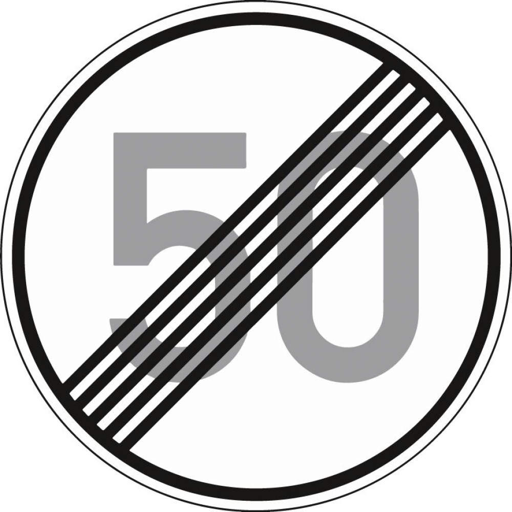 Verkehrszeichen, RA 2, Ronden, Vz-Nr. 250 bis 286 278-50 Ronde 600mm Ende 50 km/h RAL-Gütezeichen Folie RA2