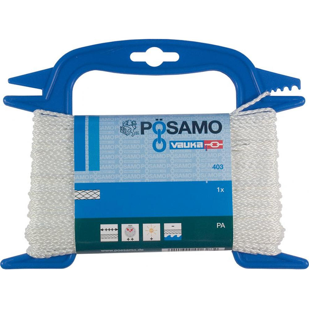 Polyamid-Seil 6,0mmx20m DIN 83307 geflochten weiss PÖSAMO auf Kz-Haspel