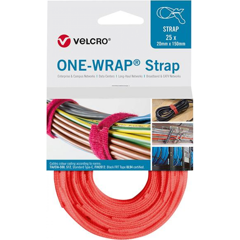 Klettkabelbinder 20 x 200 mm ONE-WRAP Strap orange VELCRO 25 Stück