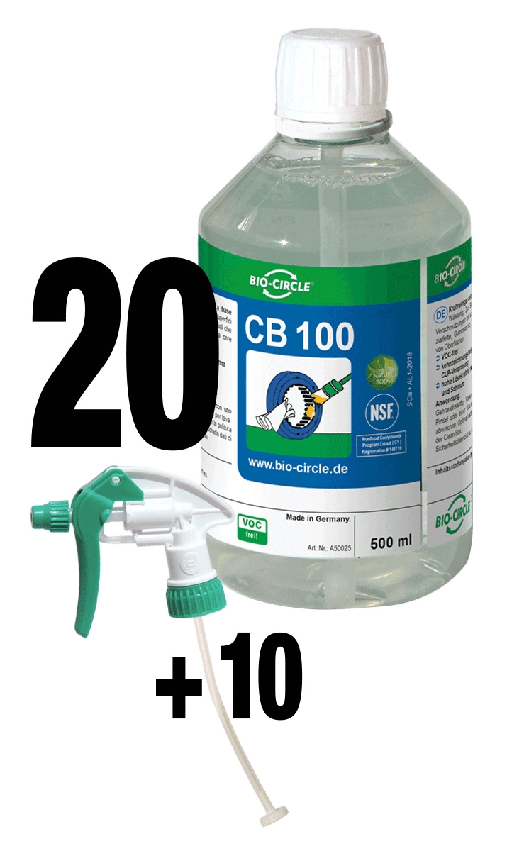 BIO-CIRCLE Kaltreiniger-Alternative CB 100, Box: 20 Flaschen à 500 ml + 10 Schaumsprayer