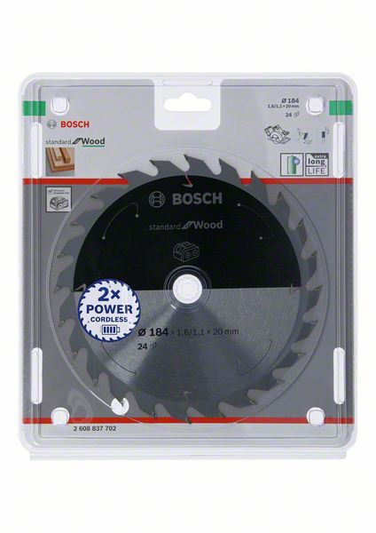 Bosch Akku-Kreissägeblatt Standard for Wood, 184 x 1,6/1,1 x 20, 24 Zähne