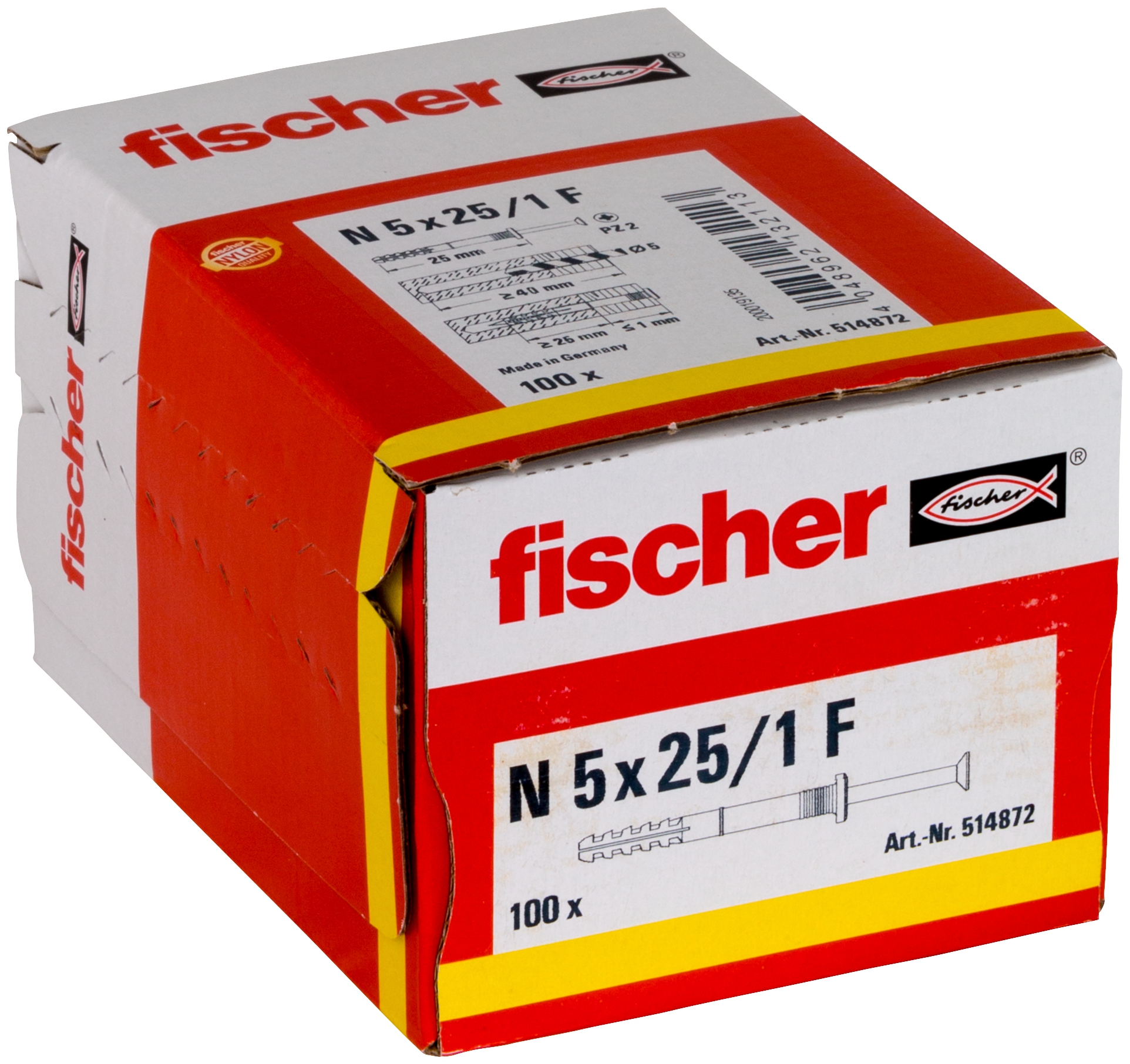 Fischer N 5 x 25/1 F (100). Der Schlagdübel mit Flachkopf für eine einfache, schnelle und wirtschaftliche Montage.