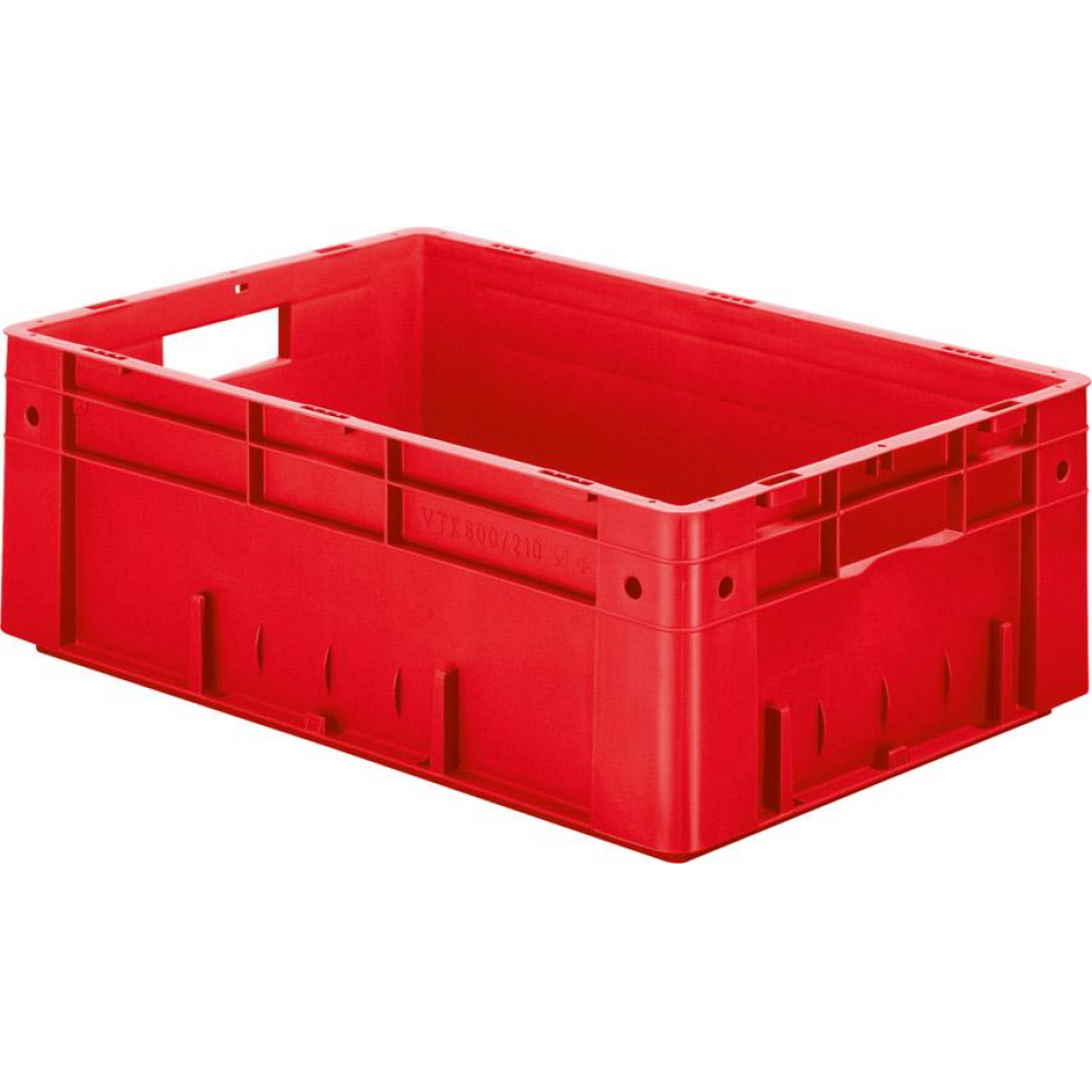 Transportkasten VTK 600/210-0 Transport-Stapelkasten B600x T400x H210 mm rot Auflast 700kg mit Griffloch