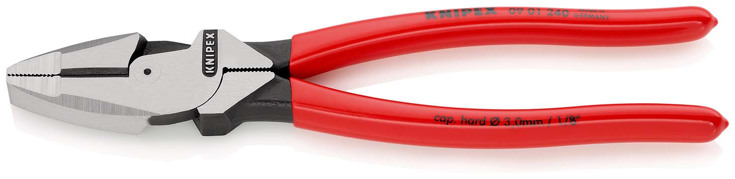 KNIPEX 09 01 240 SB Kraft-Kombizange "Lineman's Pliers" amerikanisches Modell mit rutschhemmendem Kunststoff überzogen schwarz atramentiert 240 mm (SB-Karte/Blister)