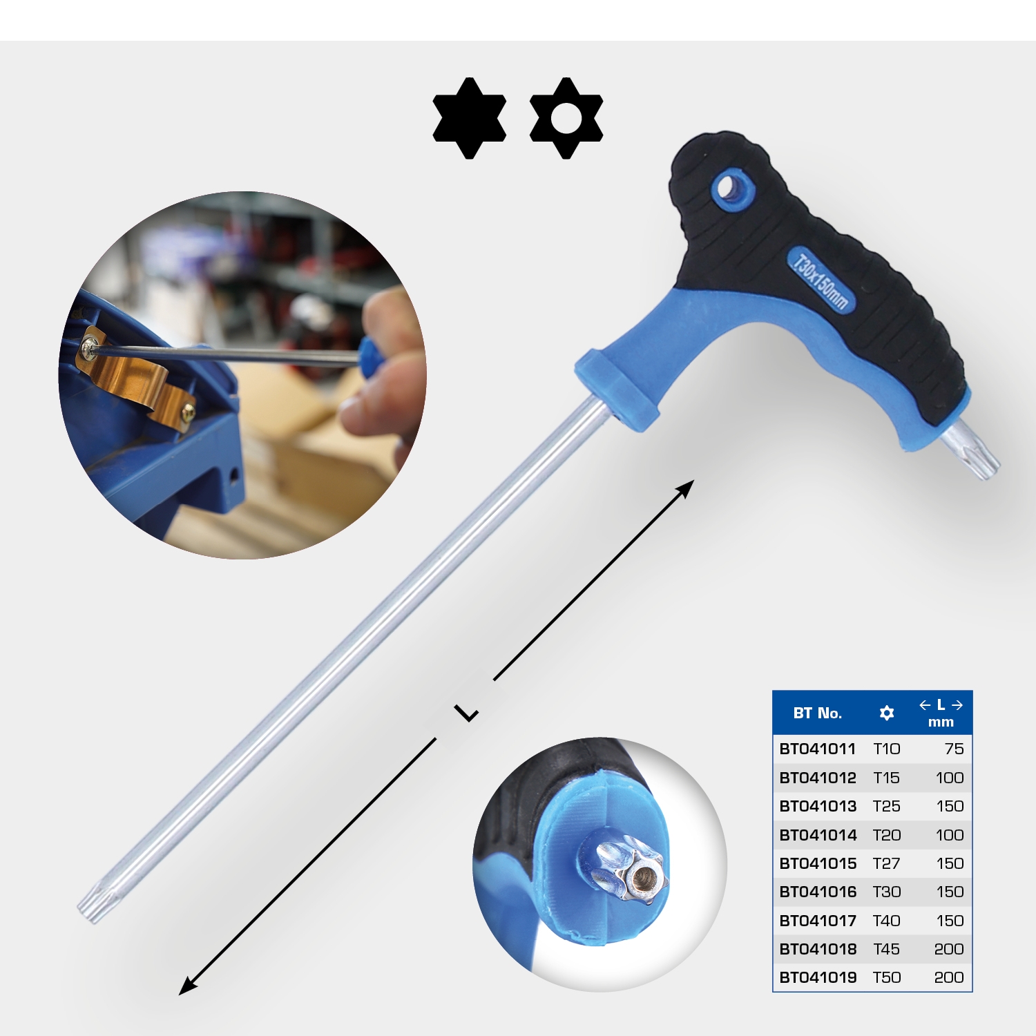 Brilliant Tools  T-Griff-Torx® mit Stirnlochbohrung-Winkelstiftschlüssel T20 x 100 mm