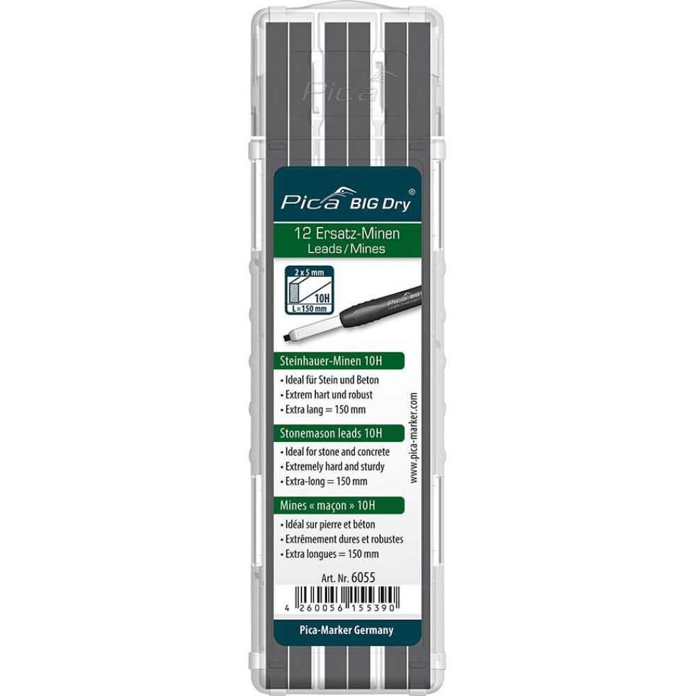 Minen-Set für Zimmermannsstift BIG Dry 10H Zimmermanns-Bleistift Steinhauer Graphit Pica