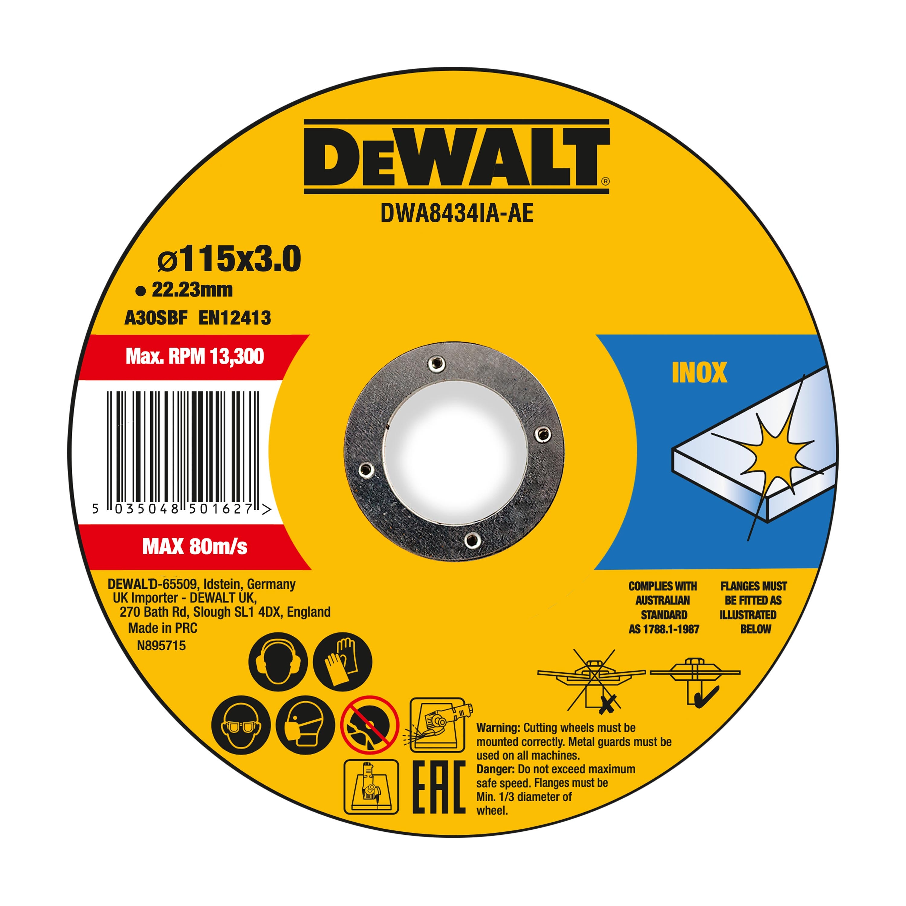 Dewalt DWA8434IA-AE,  Trennscheibe 115x3x22,23 mm Metall, High Performance Trennscheibe 115x3x22,23 mm Metall Typ 42 (gekröpft)