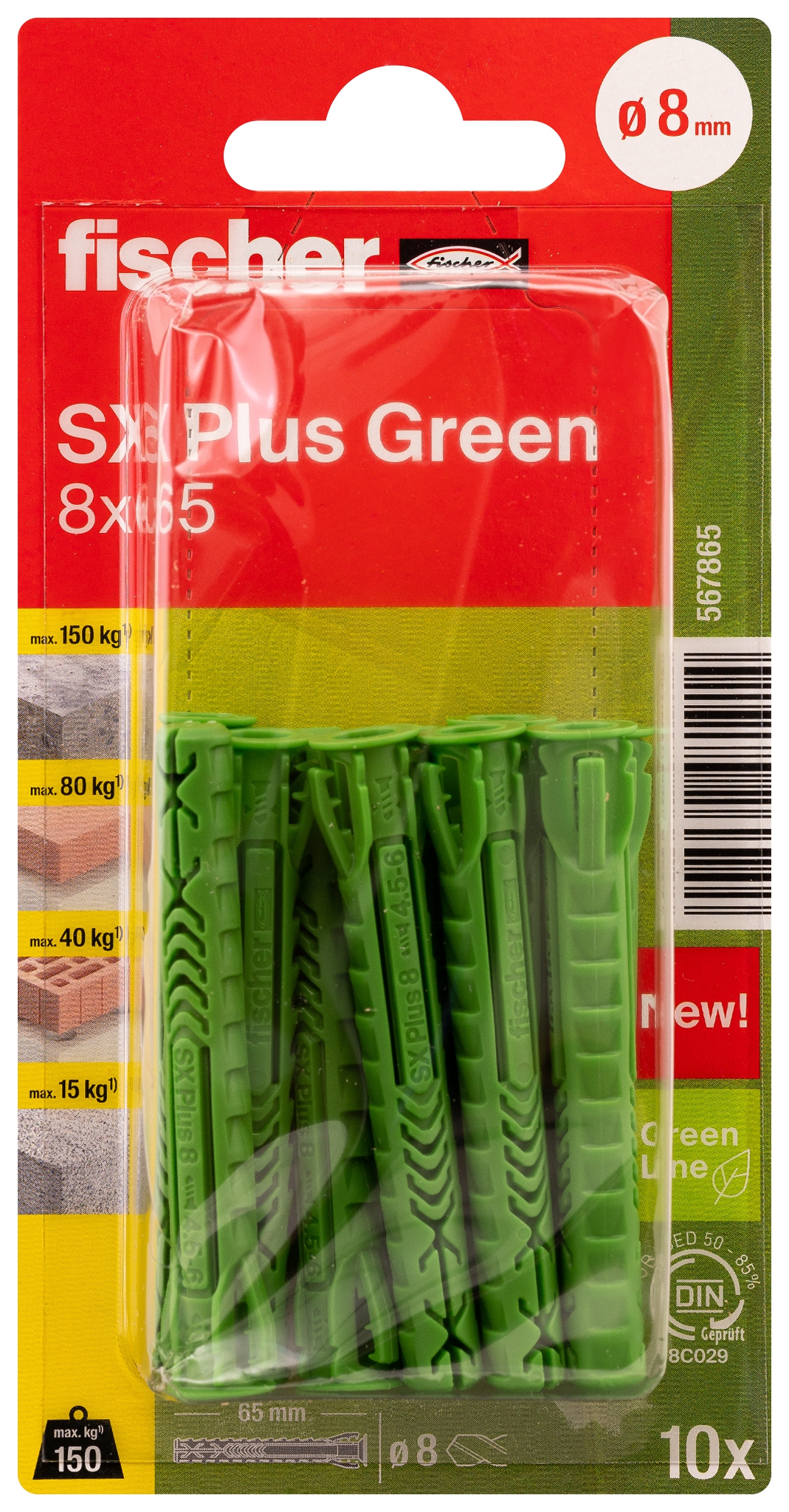 Fischer SX Plus Green 8 x 65 K. Der Spezialist im Vollbaustoff mit nachwachsenden Rohstoffen.