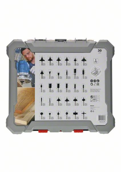 Bosch 30-teiliges Fräser-Set, 8-mm-Schaft. Für Handfräsen