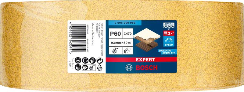Bosch EXPERT C470 Schleifpapierrolle zum Handschleifen, 93 mm x 50 m, K 60