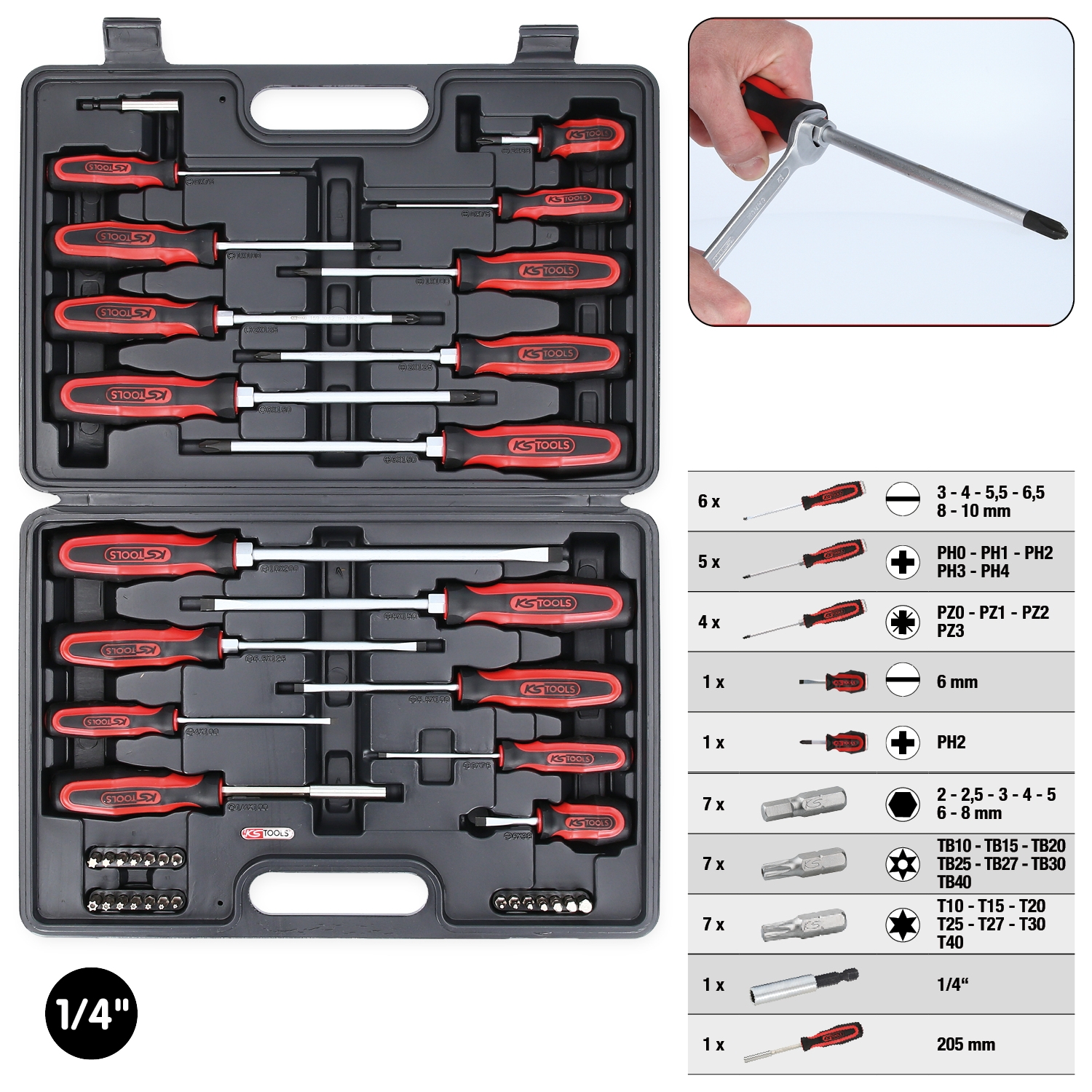 KSTOOLS ERGOTORQUEplus Schraubendreher- und Bit-Satz, 39-tlg