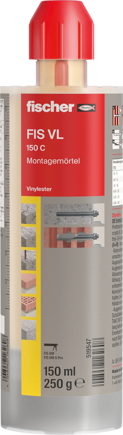 fischer Montagemörtel 150 C SET / Montagemörtel FIS VL / Der Montagemörtel ist ein 2K-Injektionsmörtel auf Vinylester-Hybrid-Basis