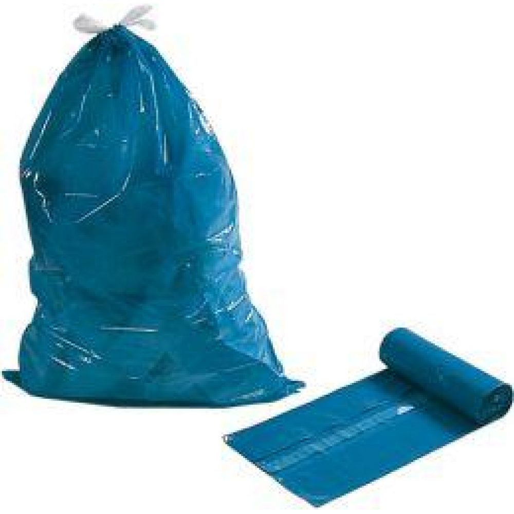 Müllsack, 120 Liter, mit Zugband, Rollenware (PE) l blau m.Zugca 39. my Rolle a 25