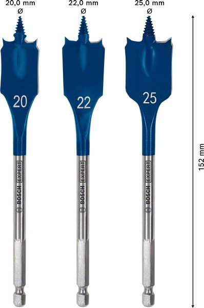 Bosch EXPERT SelfCut Speed Flachfräsbohrer-Set, 20/22/25 mm, 3-tlg.. Für Bohrmaschinen