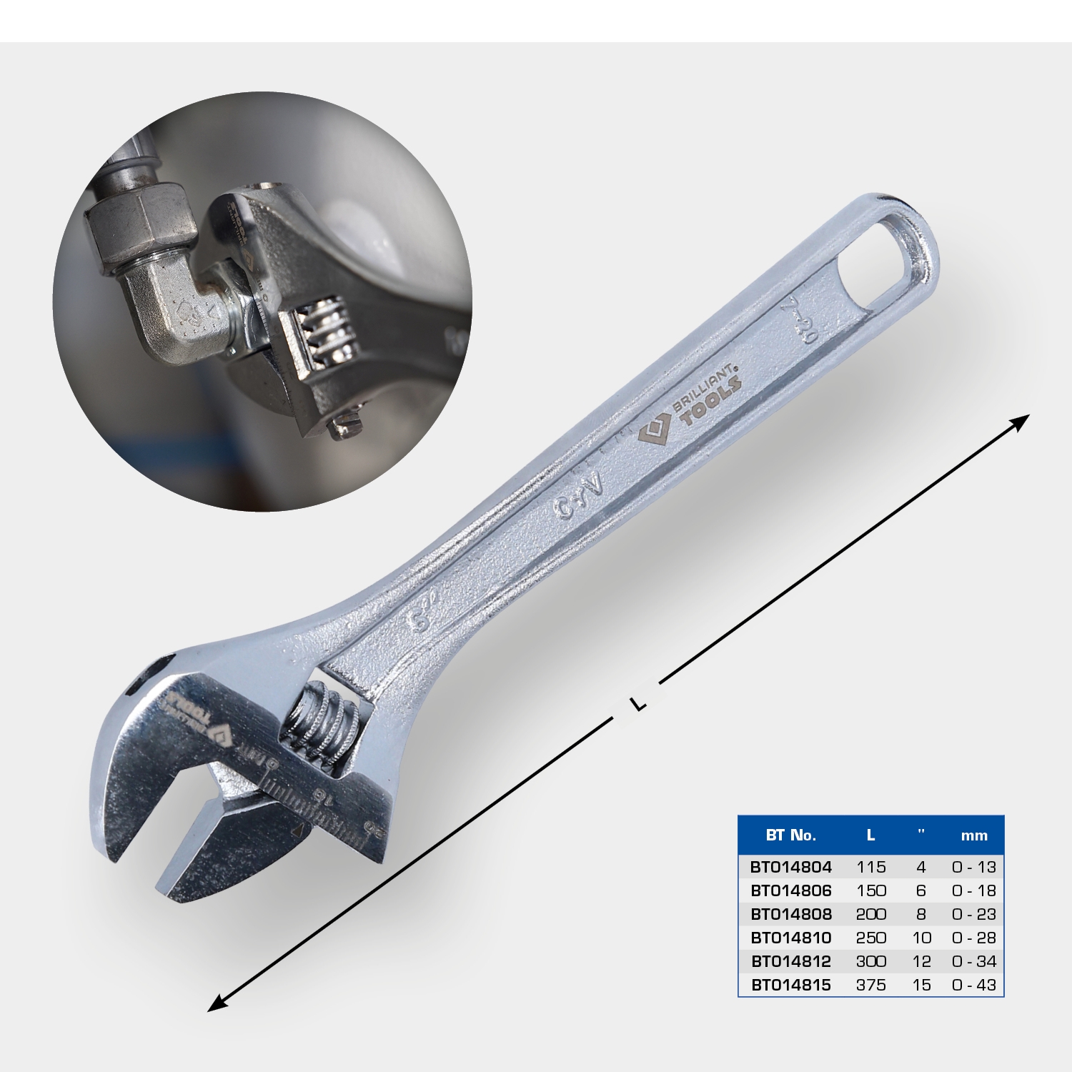 Brilliant Tools  Rollgabelschlüssel 15", 0 - 43 mm