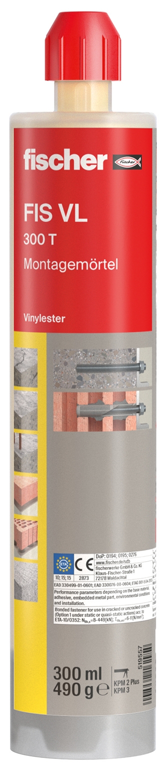 fischer Montagemörtel 300 T / Montagemörtel FIS VL / Der Montagemörtel ist ein 2K-Injektionsmörtel auf Vinylester-Hybrid-Basis
