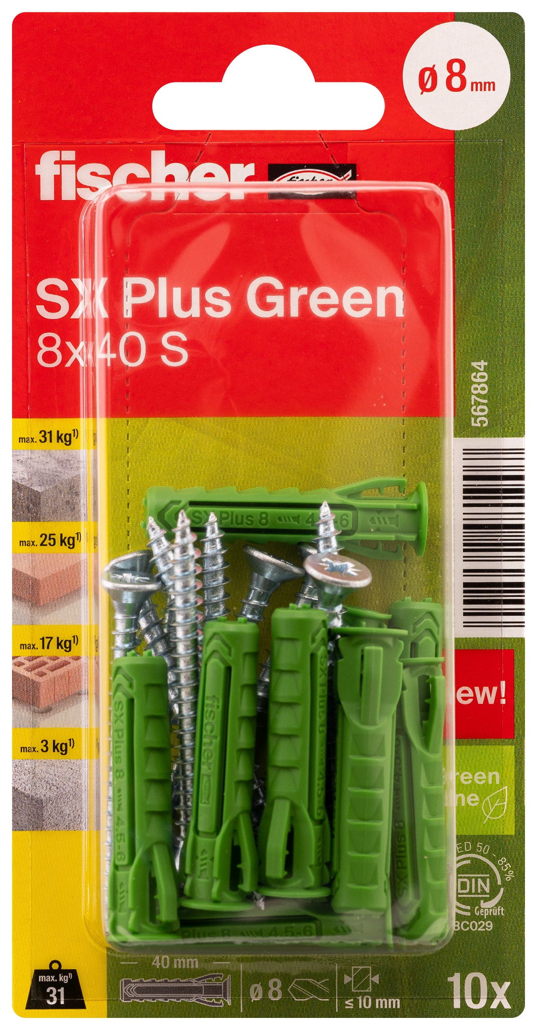 Fischer SX Plus Green 8 x 40 S K. Der Spezialist im Vollbaustoff mit nachwachsenden Rohstoffen.