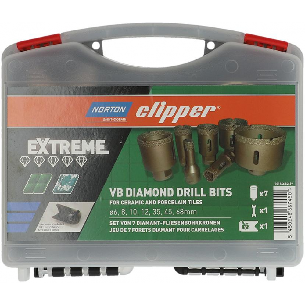Diamant-Bohrkronen-Set EXTREME VB Fliesenbohrkoffer f. 6,8,10,12,35,45,68mm