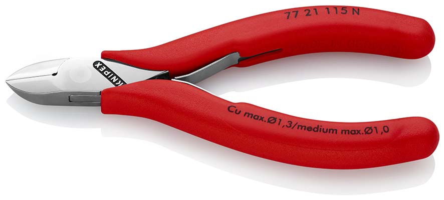 KNIPEX 77 21 115 N Elektronik-Seitenschneider mit durchgestecktem Gelenk mit Kunststoff überzogen 115 mm