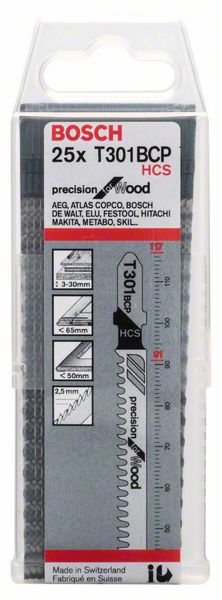 Bosch Stichsägeblatt T 301 BCP Precision for Wood, 25er-Pack