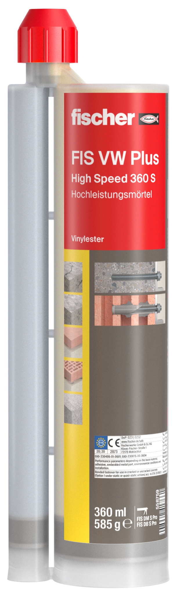 Fischer FIS VW Plus 360 S. Der kraftvolle Universalmörtel für Beton und Mauerwerk.