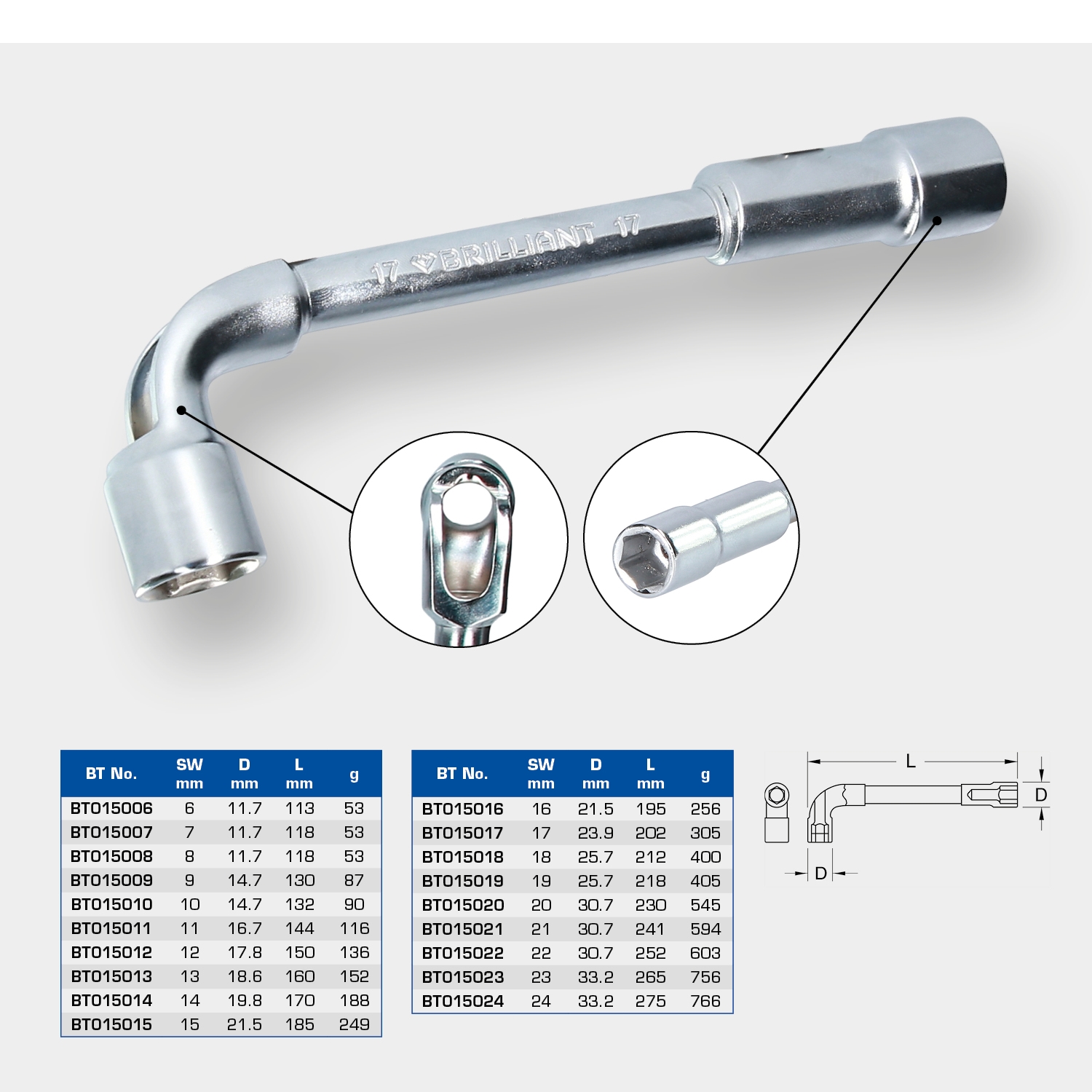 Brilliant Tools  Doppel-Steckschlüssel, gekröpft, 9 mm