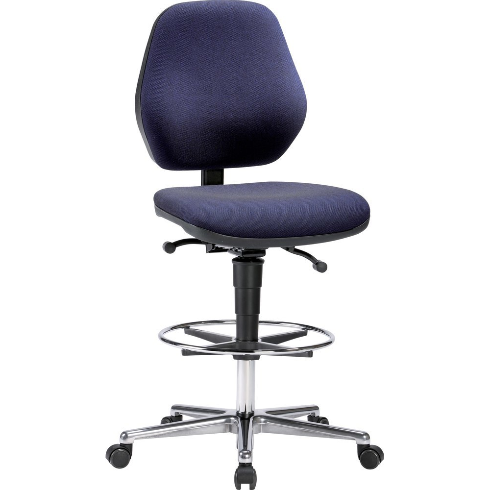Hochstuhl, fahrbar Bimos Arbeitsstuhl Stoffpolster blau Sitzhöhe 620-870 mm mit Rollen / Fußring
