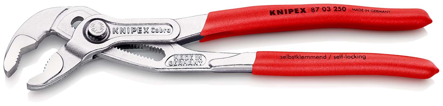 KNIPEX 87 03 250 SB Cobra® Hightech-Wasserpumpenzange mit rutschhemmendem Kunststoff überzogen verchromt 250 mm (SB-Karte/Blister)