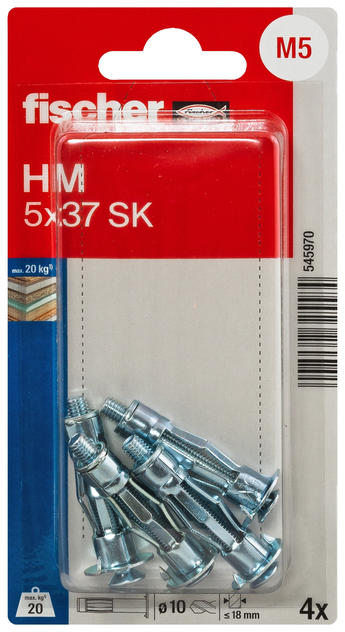 Fischer HM 5 x 37 SK K. Der vielseitige Hohlraumdübel aus Metall mit metrischer Schraube.