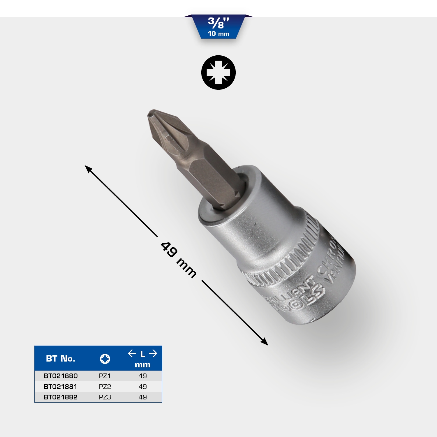 Brilliant Tools  3/8" PZ Kreuzschlitz Bit-Stecknuss, PZ1