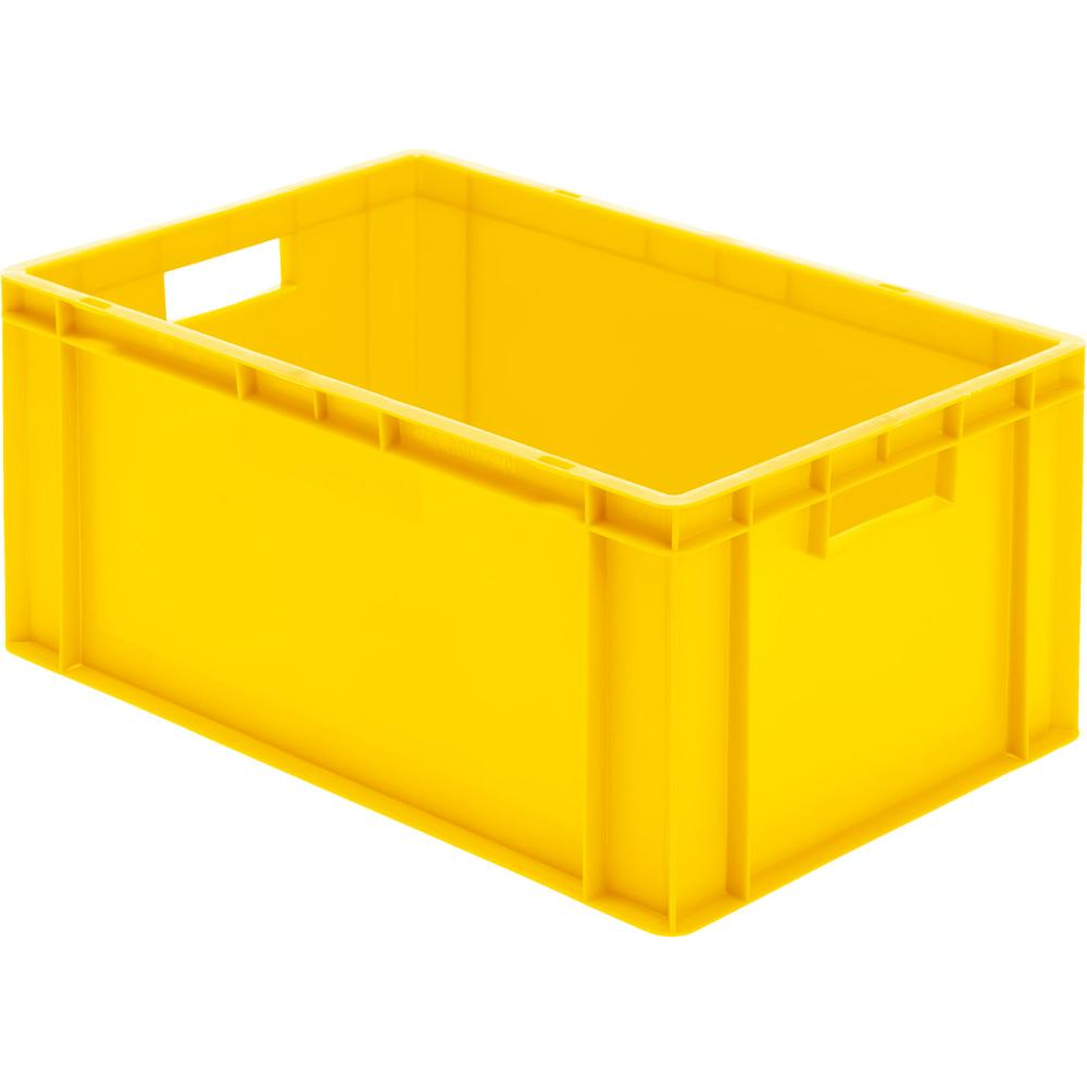 Transportkasten TK 600/270-0, Wände und Boden geschlossen Transport-Stapelkasten B600x T400x H270 mm gelb, mit Griffloch