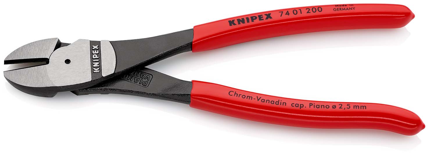 KNIPEX 74 01 200 SB Kraft-Seitenschneider mit Kunststoff überzogen schwarz atramentiert 200 mm (SB-Karte/Blister)