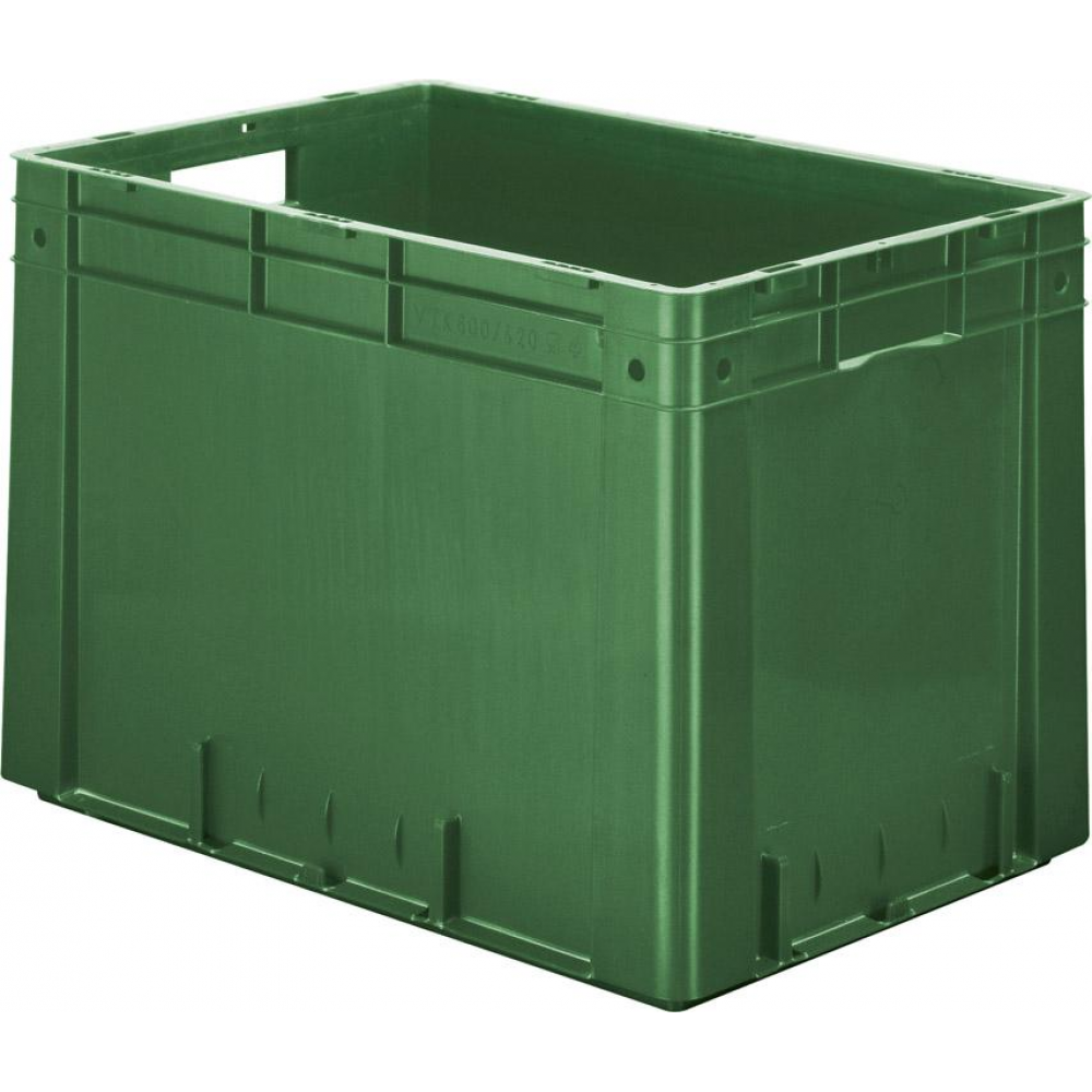 Transportkasten VTK 600/420-0 Transport-Stapelkasten B600x T400x H420 mm grün Auflast 700kg mit Griffloch