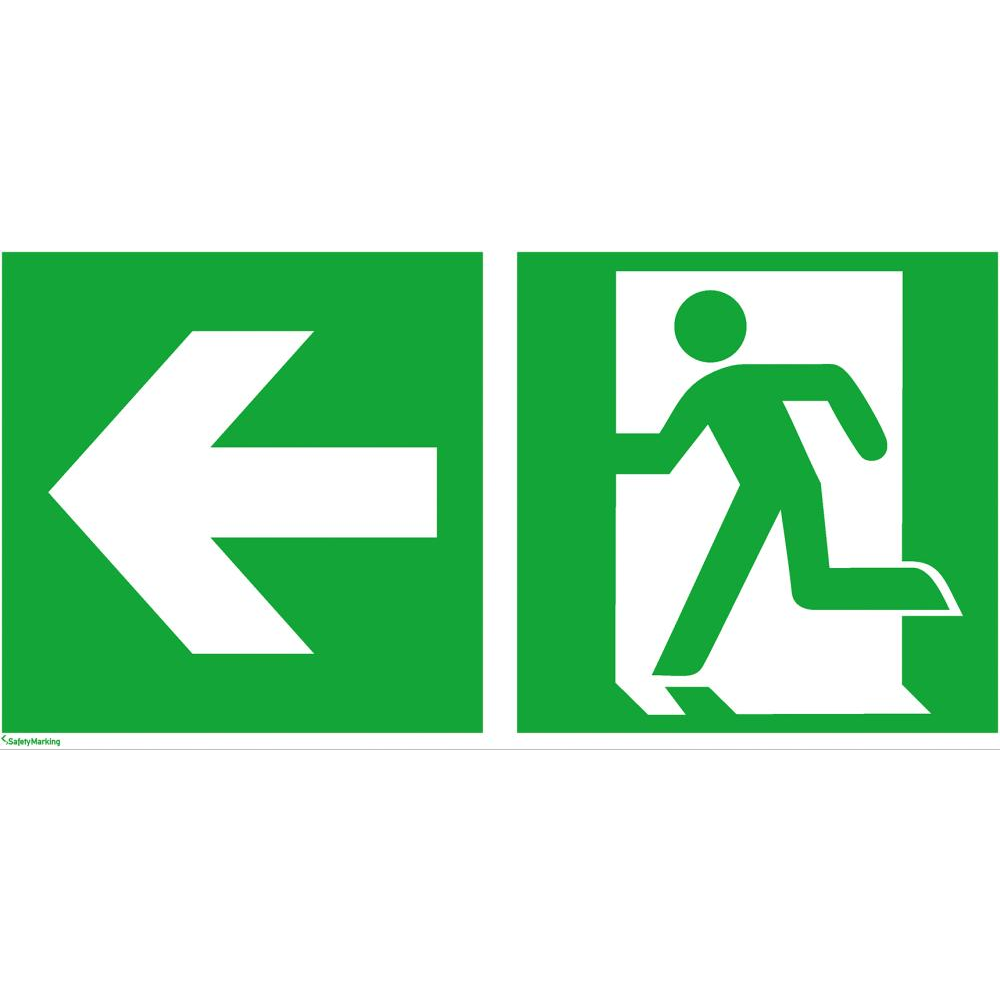 Rettungsschild, Notausgang links mit Richtungspfeil Fluchtwegschild Folie B400x H200 mm Pfeil langnachleuchtend