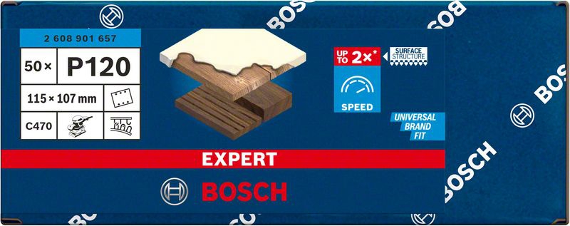 Bosch EXPERT C470 Schleifpapier, 115 x 107 mm, K 120, 50 Stück
