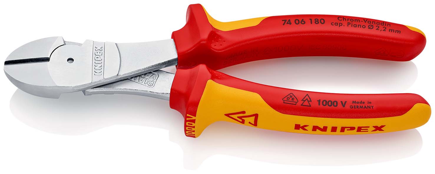 Kraft-Seitenschneider VDE mitMehrkomponenten-Griffen180mm KNIPEX