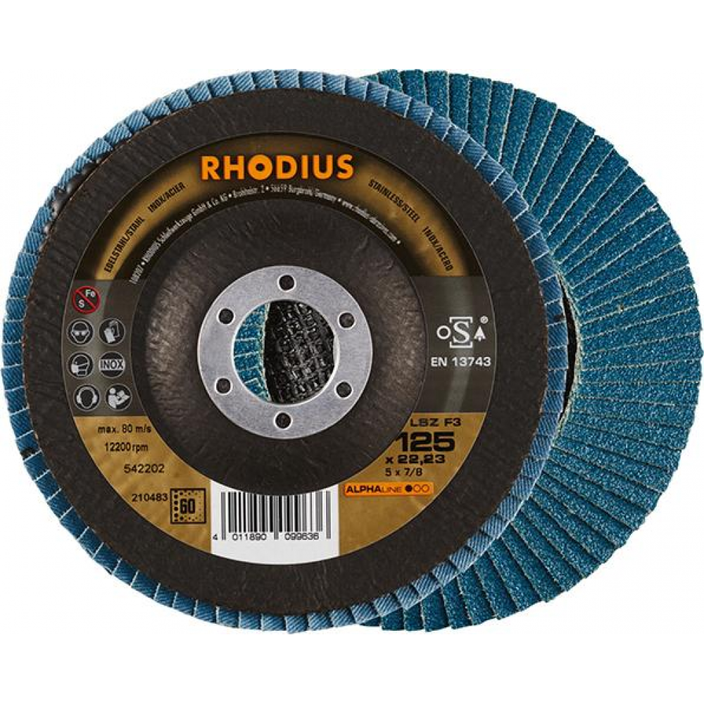 Fächerschleifscheibe LSZ F3, gewölbt F3125mm K 60 Rhodius