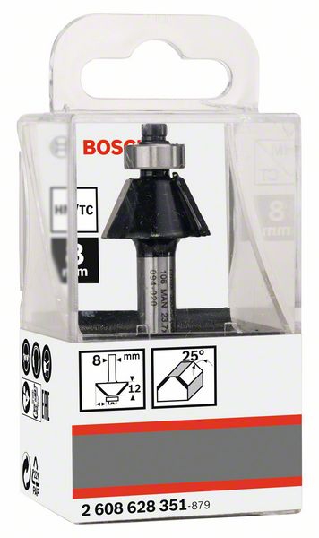 Bosch Laminat-Bündigfräser, 8 mm, D1 23,7 mm, B 5,5 mm, L 12 mm, G 54 mm, 25°