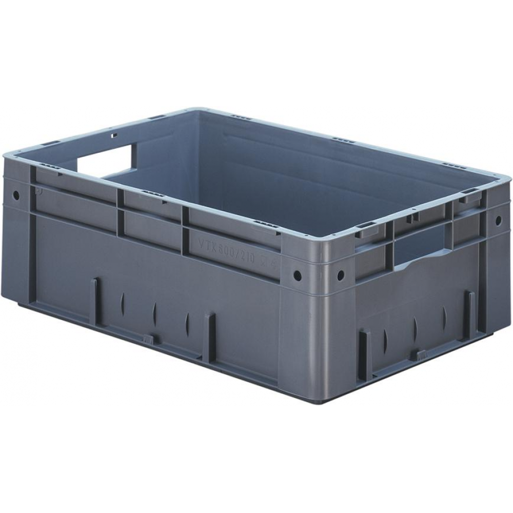 Transportkasten VTK 600/210-0 Transport-Stapelkasten B600x T400x H210 mm grau Auflast 700kg mit Griffloch