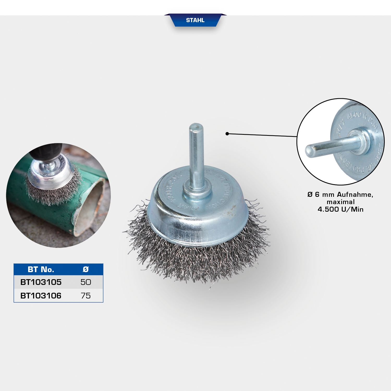 Brilliant Tools  Topfbürste, Ø 75 mm mit 6 mm Aufnahme