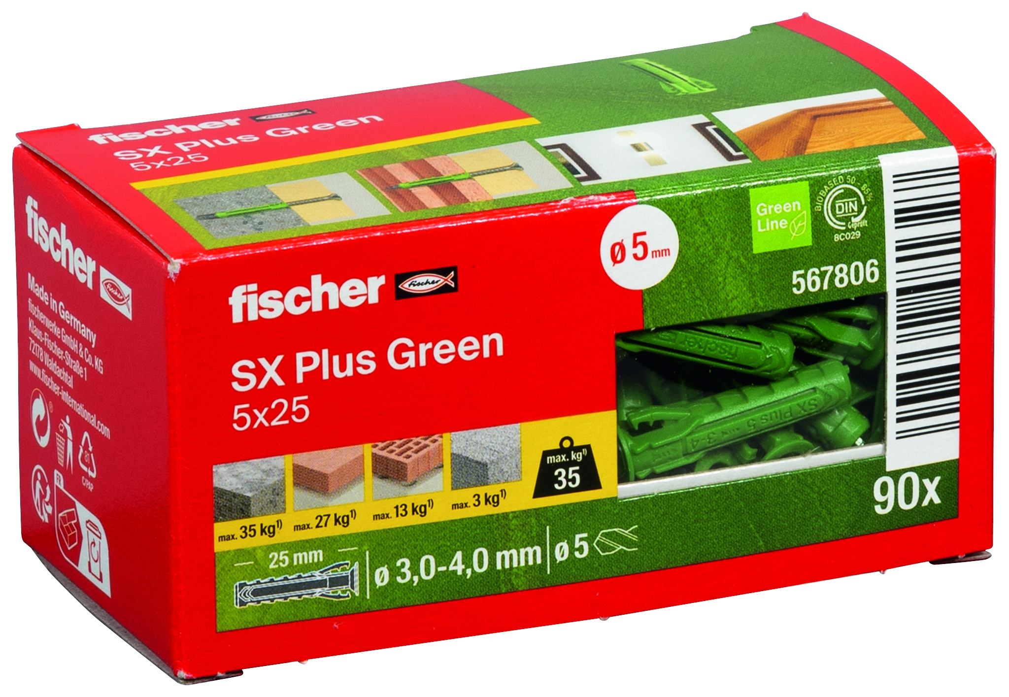 Fischer SX Plus Green 5 x 25. Der Spezialist im Vollbaustoff mit nachwachsenden Rohstoffen.