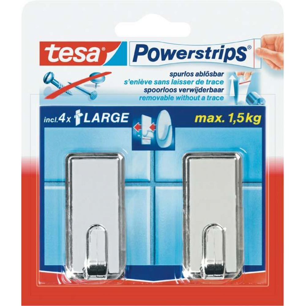 tesa Powerstrips System-Haken, Large Haken Classic chrom