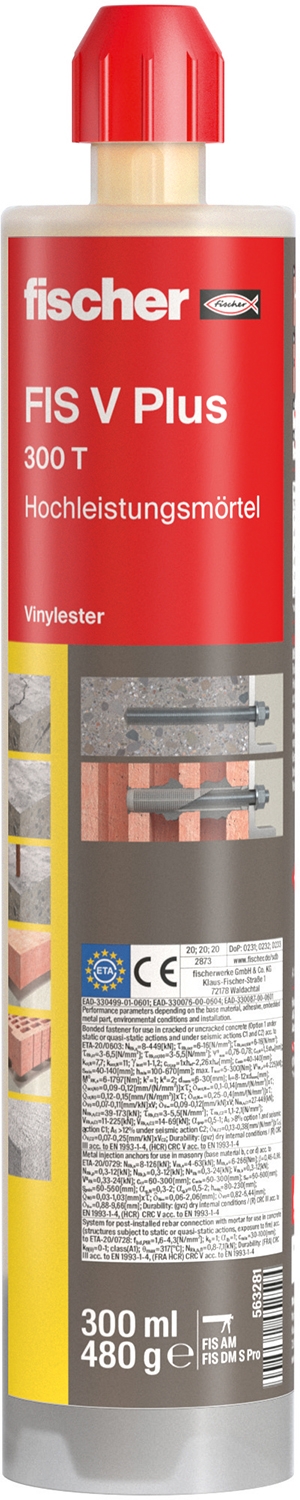 Hochleistungsmörtel FIS Vfischer fischer / Injektionsmörtel FIS V 300 Plus T / 2K-Injektionsmörtel auf Vinylester-Hybrid-Basis