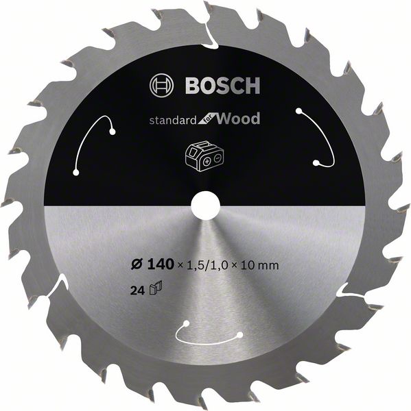 Bosch Akku-Kreissägeblatt Standard for Wood, 140 x 1,5/1 x 10, 24 Zähne