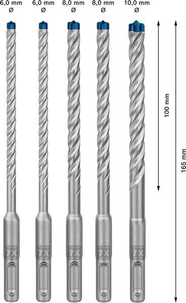 Bosch EXPERT SDS plus-7X Hammerbohrer-Set, 6/6/8/8/10 mm, 5-tlg.. Für Bohrhämmer