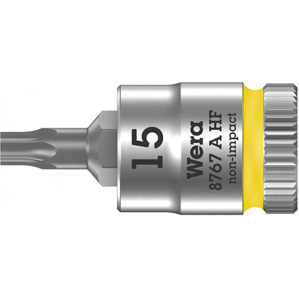 Schraubendreher-Einsatz 1/4", Zyklop, für TORX-Schrauben, Nr. 8767 A HF Schraubendrehereinsatz mit Haltefunktion T15x28mm" Wera